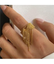 High Quality Popular Beading Tassel Unique Design Fashion Wholesale Women Stainless Steel Ring - Golden