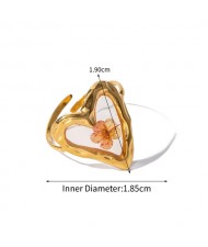High Quality French Style Pink Flower Clear Heart Shape Fashion Wholesale Women Stainless Steel Ring