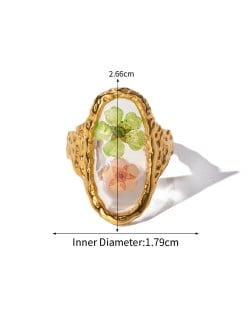 High Quality French Style Flower Clear Oval Shape Fashion Wholesale Women Stainless Steel Ring