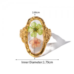High Quality French Style Flower Clear Oval Shape Fashion Wholesale Women Stainless Steel Ring