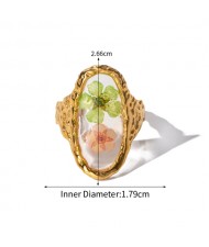 High Quality French Style Flower Clear Oval Shape Fashion Wholesale Women Stainless Steel Ring