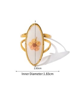 Vintage French Style Flower White Oval Shape Fashion Wholesale Women Stainless Steel Ring