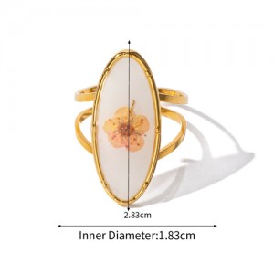Vintage French Style Flower White Oval Shape Fashion Wholesale Women Stainless Steel Ring