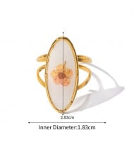 Vintage French Style Flower White Oval Shape Fashion Wholesale Women Stainless Steel Ring