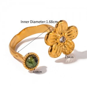 French Retro Style Titanium Steel Jewelry Golden Flower Rhinestone Wholesale Women Stainless Steel Ring