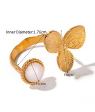 French Retro Style Titanium Steel Jewelry Golden Leave and Opal Wholesale Women Stainless Steel Ring
