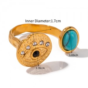 French Retro Style Titanium Steel Jewelry Blue Turquoise and Eye Design Wholesale Women Stainless Steel Ring