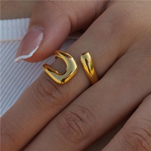 French Retro Style Titanium Steel Jewelry Geometry Design Wholesale Women Stainless Steel Ring