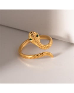 Retro Titanium Steel Jewelry Green Eye Snake Design Wholesale Women Stainless Steel Ring