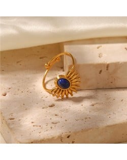 French Retro Titanium Steel Jewelry Lapis Lazuli Inlaid Wholesale Women Stainless Steel Ring