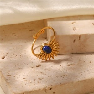 French Retro Titanium Steel Jewelry Lapis Lazuli Inlaid Wholesale Women Stainless Steel Ring