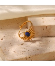 French Retro Titanium Steel Jewelry Lapis Lazuli Inlaid Wholesale Women Stainless Steel Ring