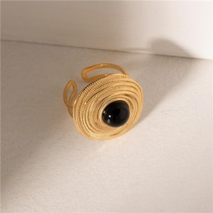 Retro Titanium Steel Jewelry Black Eye Open-end Design Wholesale Women Stainless Steel Ring