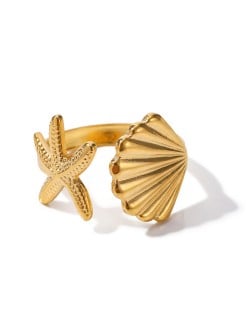 Popular Titanium Steel Jewelry Shell and Starfish Open-end Design Wholesale Women Stainless Steel Ring