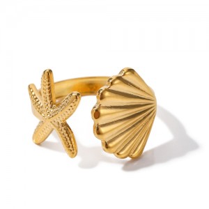 Popular Titanium Steel Jewelry Shell and Starfish Open-end Design Wholesale Women Stainless Steel Ring