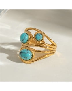 High Quantity Titanium Steel Jewelry Turquoise Decorated Width Wholesale Women Stainless Steel Ring