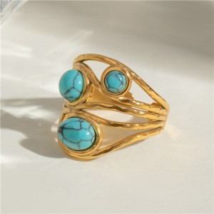 High Quantity Titanium Steel Jewelry Turquoise Decorated Width Wholesale Women Stainless Steel Ring