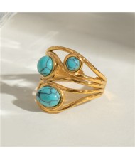 High Quantity Titanium Steel Jewelry Turquoise Decorated Width Wholesale Women Stainless Steel Ring