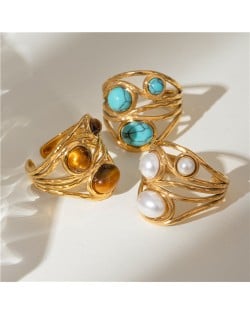 (2 Options) 1Piece High Quantity Stone Decorated Width Wholesale Women Stainless Steel Ring