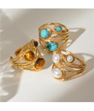 (2 Options) 1Piece High Quantity Stone Decorated Width Wholesale Women Stainless Steel Ring