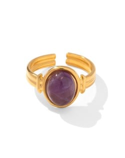 Retro French Style Titanium Steel Jewelry Oval Amethyst Wholesale Women Stainless Steel Ring