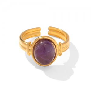 Retro French Style Titanium Steel Jewelry Oval Amethyst Wholesale Women Stainless Steel Ring