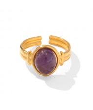 Retro French Style Titanium Steel Jewelry Oval Amethyst Wholesale Women Stainless Steel Ring