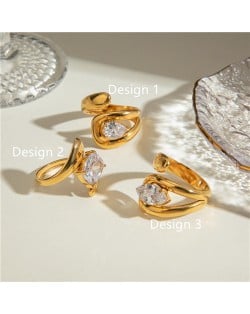 (3 Options) 1 Piece Retro French Style Titanium Steel Jewelry Cubic Zirconia Fashion Women Stainless Steel Ring