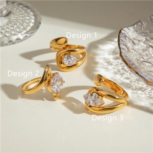 (3 Options) 1 Piece Retro French Style Titanium Steel Jewelry Cubic Zirconia Fashion Women Stainless Steel Ring