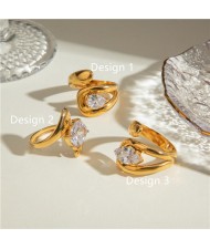 (3 Options) 1 Piece Retro French Style Titanium Steel Jewelry Cubic Zirconia Fashion Women Stainless Steel Ring