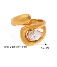 (3 Options) 1 Piece Retro French Style Titanium Steel Jewelry Cubic Zirconia Fashion Women Stainless Steel Ring