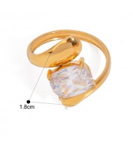 (3 Options) 1 Piece Retro French Style Titanium Steel Jewelry Cubic Zirconia Fashion Women Stainless Steel Ring