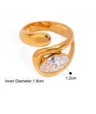 (3 Options) 1 Piece Retro French Style Titanium Steel Jewelry Cubic Zirconia Fashion Women Stainless Steel Ring