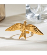 Retro Golden Color Flying Bird Design Titanium Steel Jewelry Women Stainless Steel Ring
