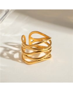 Multi-layer Hollow-out Width Design Fashion Wholesale Titanium Steel Jewelry Women Stainless Steel Ring