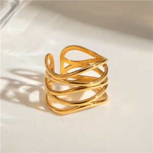 Multi-layer Hollow-out Width Design Fashion Wholesale Titanium Steel Jewelry Women Stainless Steel Ring