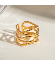 Multi-layer Hollow-out Width Design Fashion Wholesale Titanium Steel Jewelry Women Stainless Steel Ring