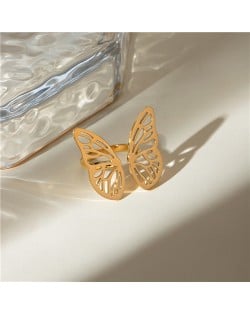 Fashion Hollow-out Butterfly Design French Style Wholesale Titanium Steel Jewelry Women Stainless Steel Ring