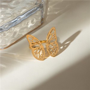 Fashion Hollow-out Butterfly Design French Style Wholesale Titanium Steel Jewelry Women Stainless Steel Ring
