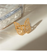 Fashion Hollow-out Butterfly Design French Style Wholesale Titanium Steel Jewelry Women Stainless Steel Ring