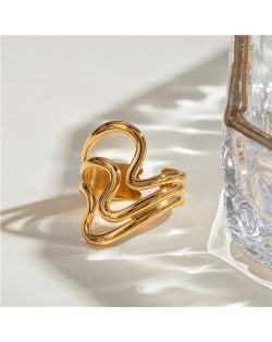 French Style Irregular Wave Width Design Popular Wholesale Titanium Steel Jewelry Women Stainless Steel Ring