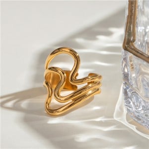 French Style Irregular Wave Width Design Popular Wholesale Titanium Steel Jewelry Women Stainless Steel Ring