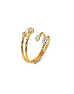 French Style Rhinestone Inlaid Open-end Fashion Wholesale Titanium Steel Jewelry Women Stainless Steel Ring