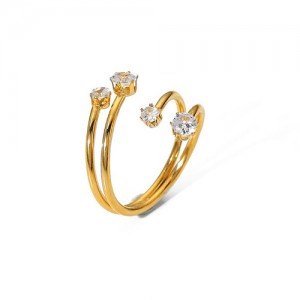 French Style Rhinestone Inlaid Open-end Fashion Wholesale Titanium Steel Jewelry Women Stainless Steel Ring