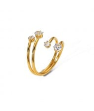 French Style Rhinestone Inlaid Open-end Fashion Wholesale Titanium Steel Jewelry Women Stainless Steel Ring