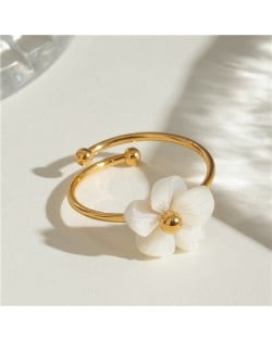 French Style Shell Flower Open-end Fashion Wholesale Titanium Steel Jewelry Women Stainless Steel Ring