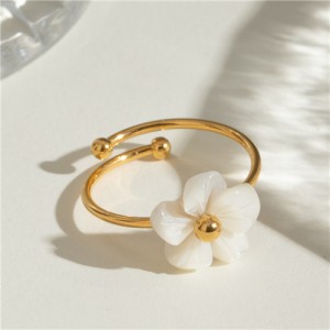 French Style Shell Flower Open-end Fashion Wholesale Titanium Steel Jewelry Women Stainless Steel Ring
