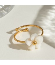 French Style Shell Flower Open-end Fashion Wholesale Titanium Steel Jewelry Women Stainless Steel Ring