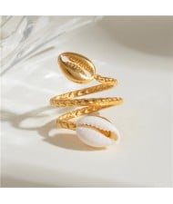 French Style Twin Shell Open-end Bold Fashion Wholesale Titanium Steel Jewelry Women Stainless Steel Ring