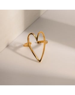 Retro Golden Hollow-out Heart Open-end Fashion Wholesale Titanium Steel Jewelry Women Stainless Steel Ring